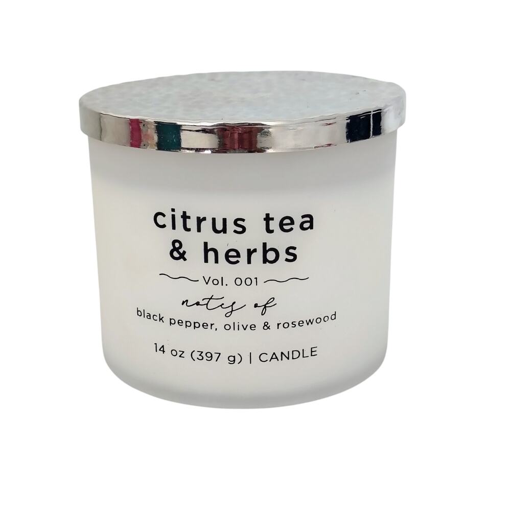 Kirklands Home Citrus Tea & Herbs Candle Large Jar 14 oz. 3 Wick NEW Rosewood